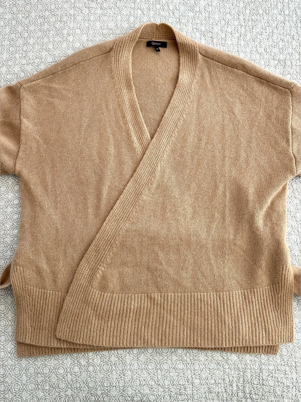 Quince Mongolian Cashmere Belted Wrap Sweater Camel Tan Size M - Picture 7 of 12